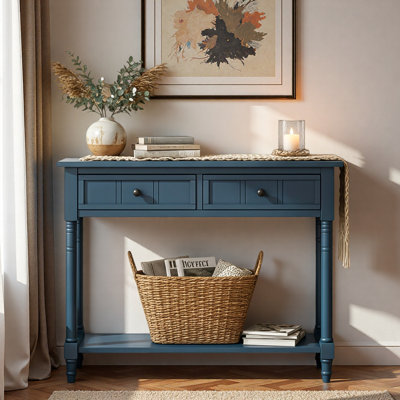 Vintage Console Table With Two Drawers And Bottom Shelf