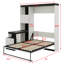 Lit escamotable double avec bureau, armoire de rangement et tablettes, cadre de lit mural pliant en bois avec support à lattes