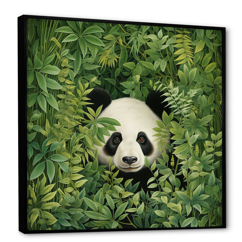 «Foliage Peekaboo Panda I», art mural animal panda, Cadre flottant noir, H 30 po x l 30 po x P 1,5 po