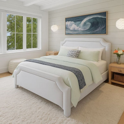 Elegant Upholstered Bed Frame With Nailhead Trim.
