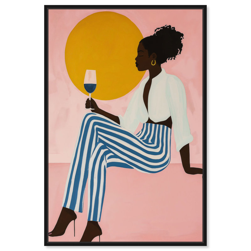 Art rétro sur toile, "Peaceful Sip", Cadre noir, H 16 po x l 11 po