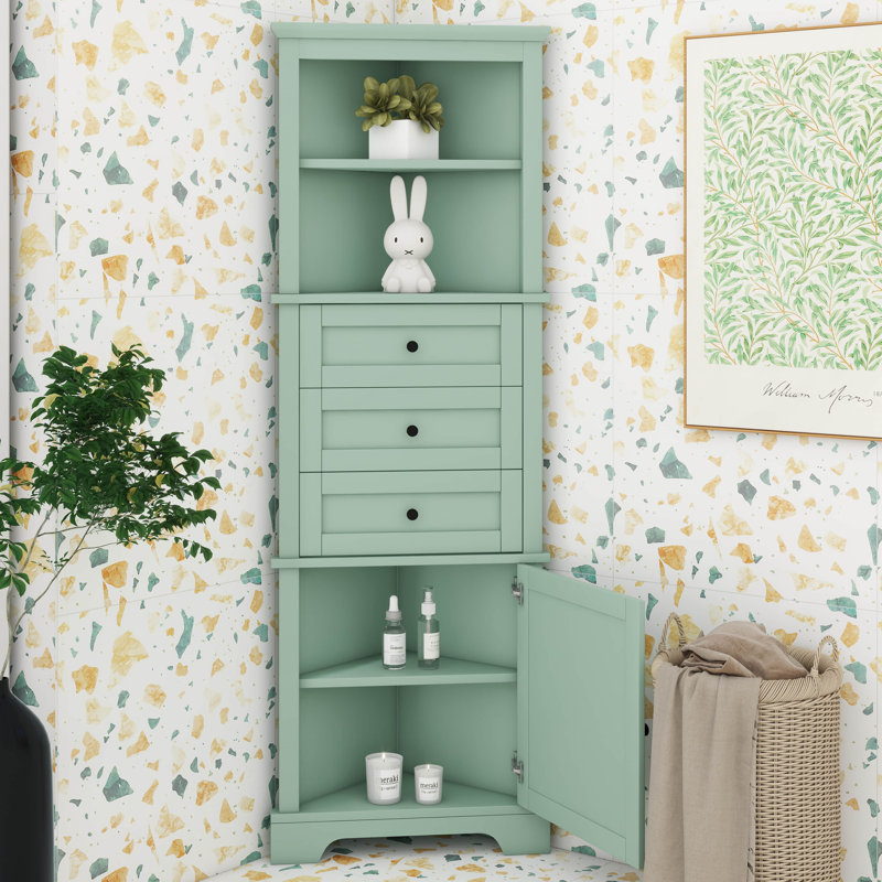 Armoire de rangement pour salle de bain, armoires de rangement triangulaires avec 3 tiroirs et tablette réglable, armoire d'angle haute