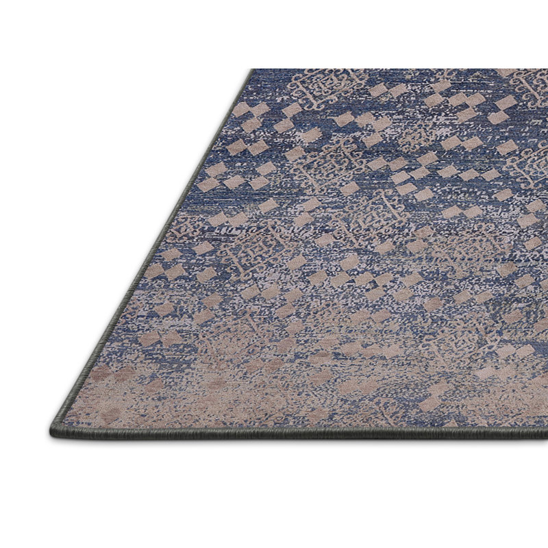 Tapis abstrait bleu / beige Hackneyville, Tapis de couloir 2 pi x 5 pi
