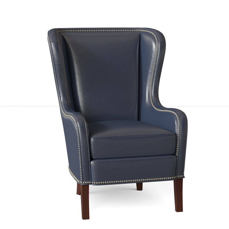 Fauteuil à oreilles en cuir véritable de 32 po de largeur Aurora, Étain, Plantation, Cuir véritable Fumo Aline