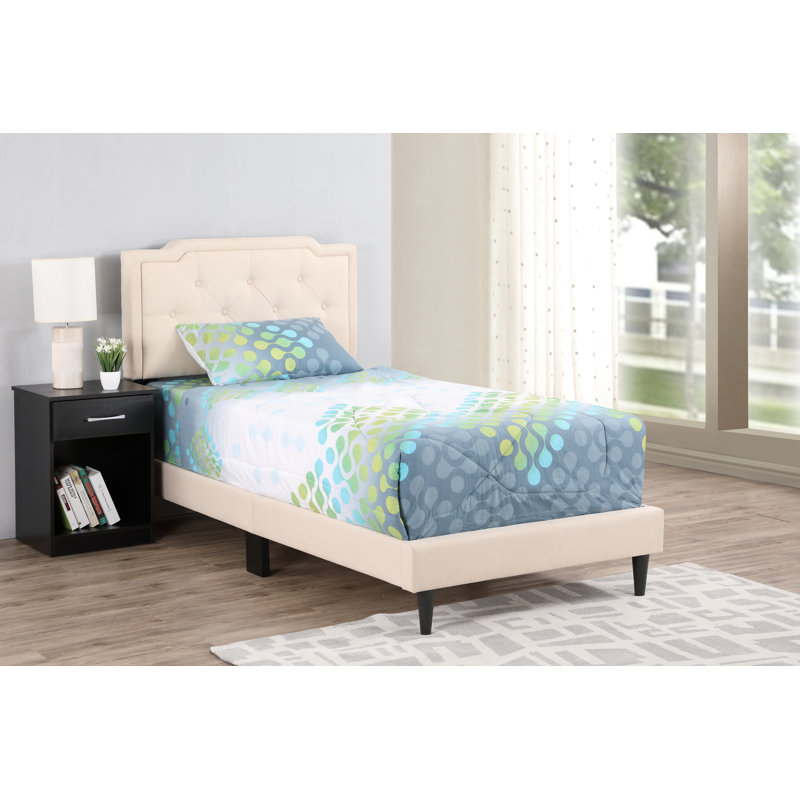 Upholstered Panel Bed, Twin, Beige