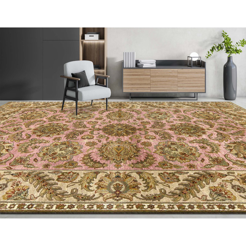 Hand Knotted Wool Oriental Area Rug in Rose And Cream
