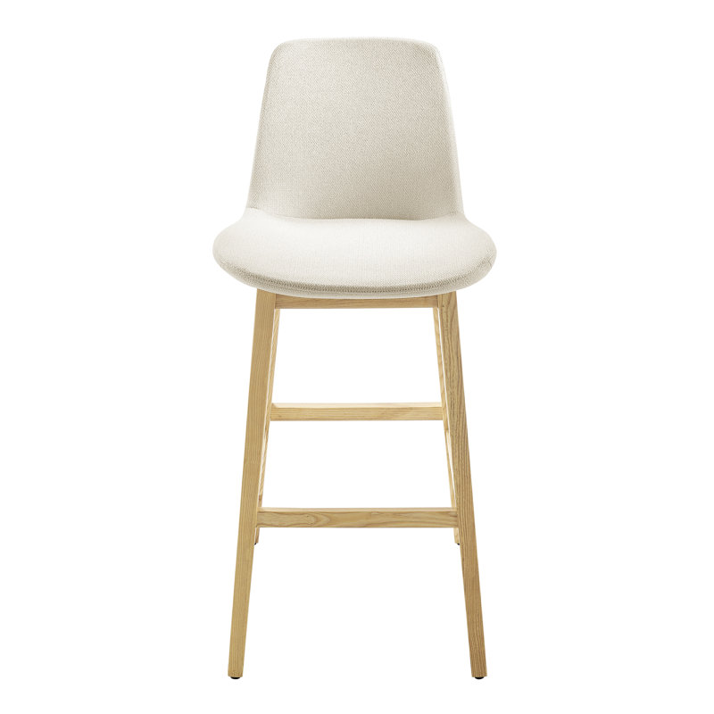 Amar Bar Stool In Fabric And Natural Ash Base - Set Of 1, White