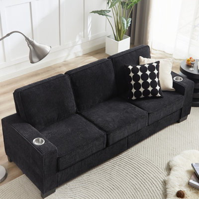 84" Corduroy Fabric 3-seater Sofa, Modern Compressed Couch