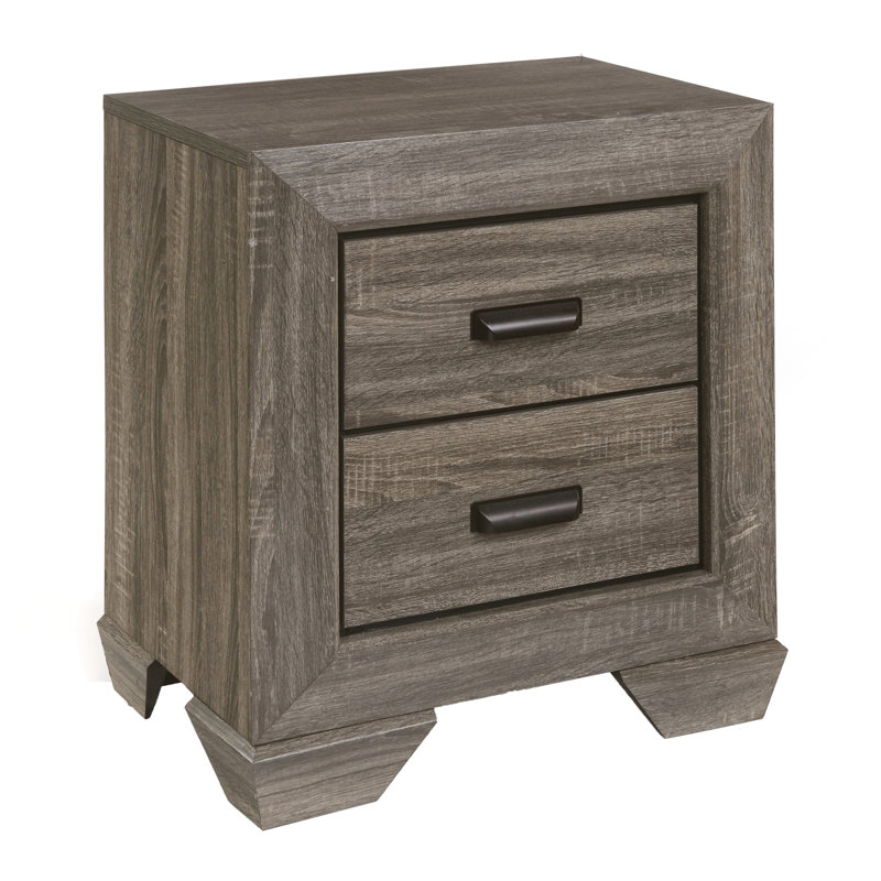 Table de chevet gris vieillie à grain apparent - Finition rustique et fonctionnelle