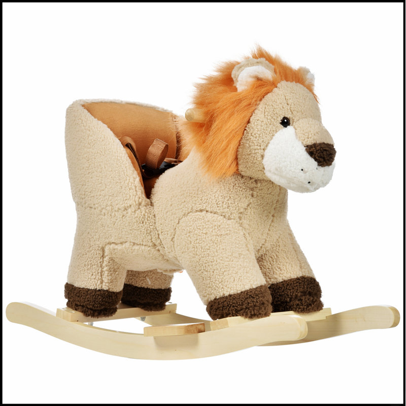 Mignon cheval à bascule en peluche avec sons réalistes, base en bois et ceinture de sécurité pour tout-petits de 18 à 36 mois