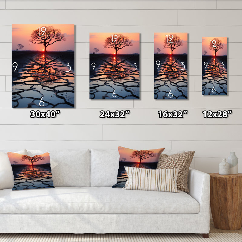 Horloge murale Silence Of The Single Tree At Stunning Sunset I - Landscape Trees, Très grand