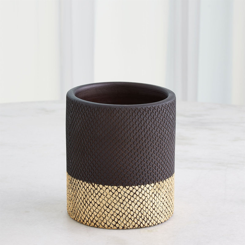 Java Vase-Matte Black/Gold Metallic-Sm, 8" H x 7" W x 7" D