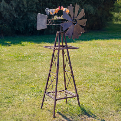 Grand moulin à vent en fer 59,8 "avec coqs d'alimentation et girouette