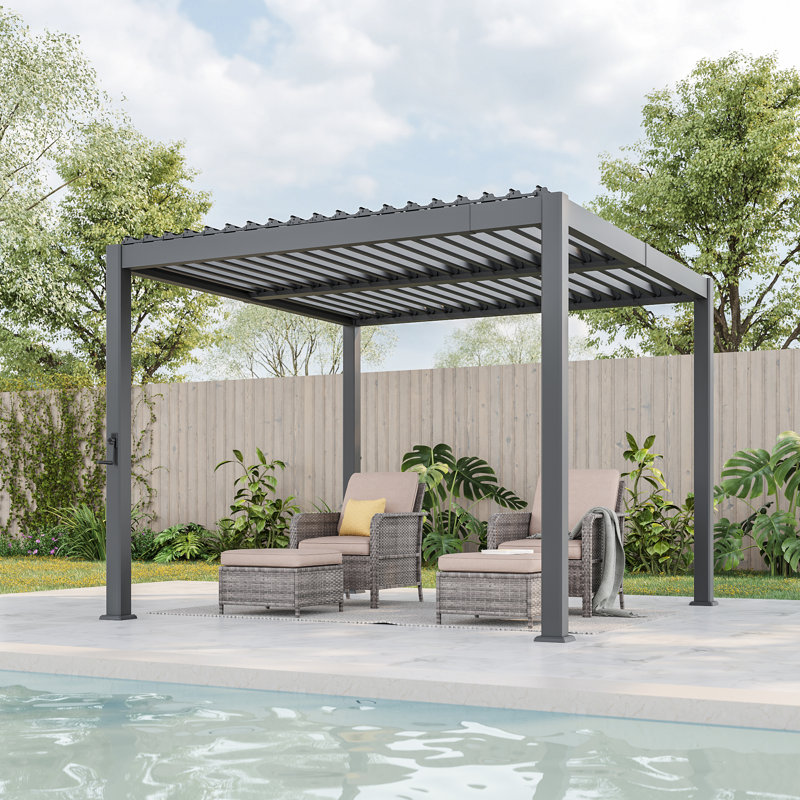 Pergola d'extérieur réglable en aluminium avec persiennes, sans rouille et design moderne, 10 pi x 10 pi