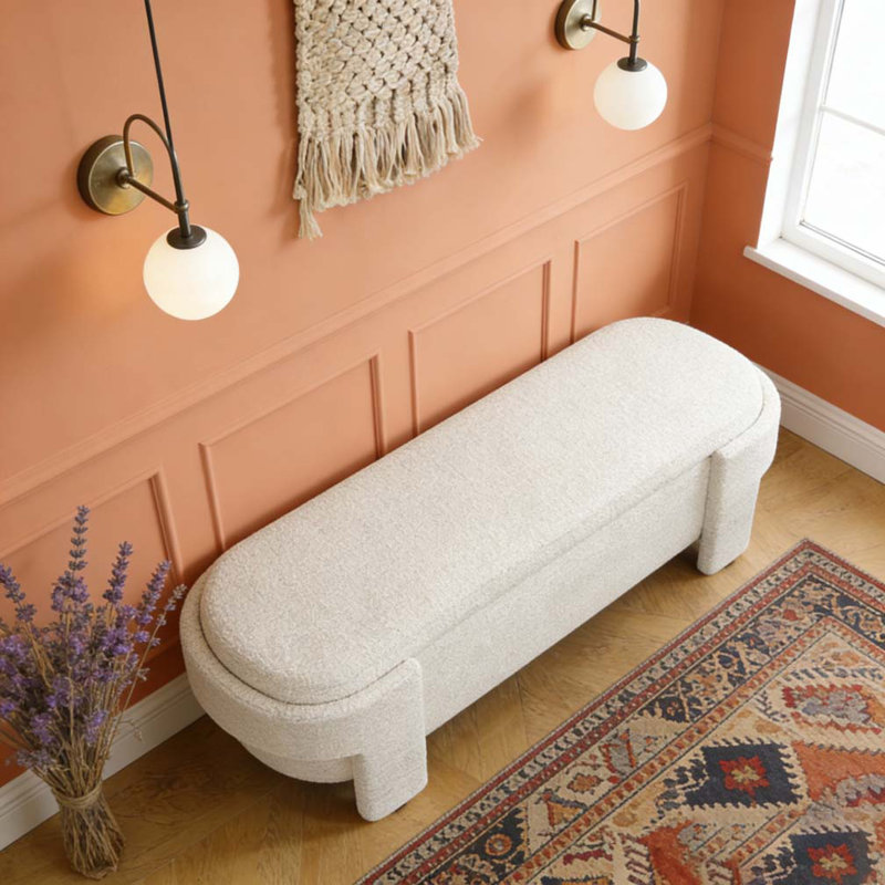 Banc rembourré en lin avec grand espace de rangement, Beige