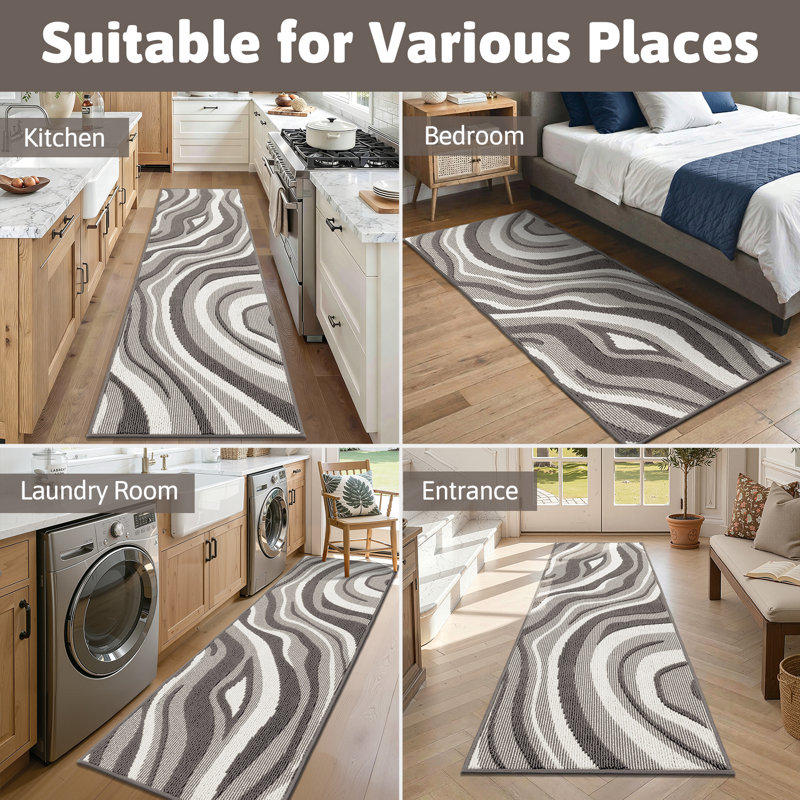 24“Wide Wear-resistant Kitchen Mats (Set of 2), Gray/Beige
