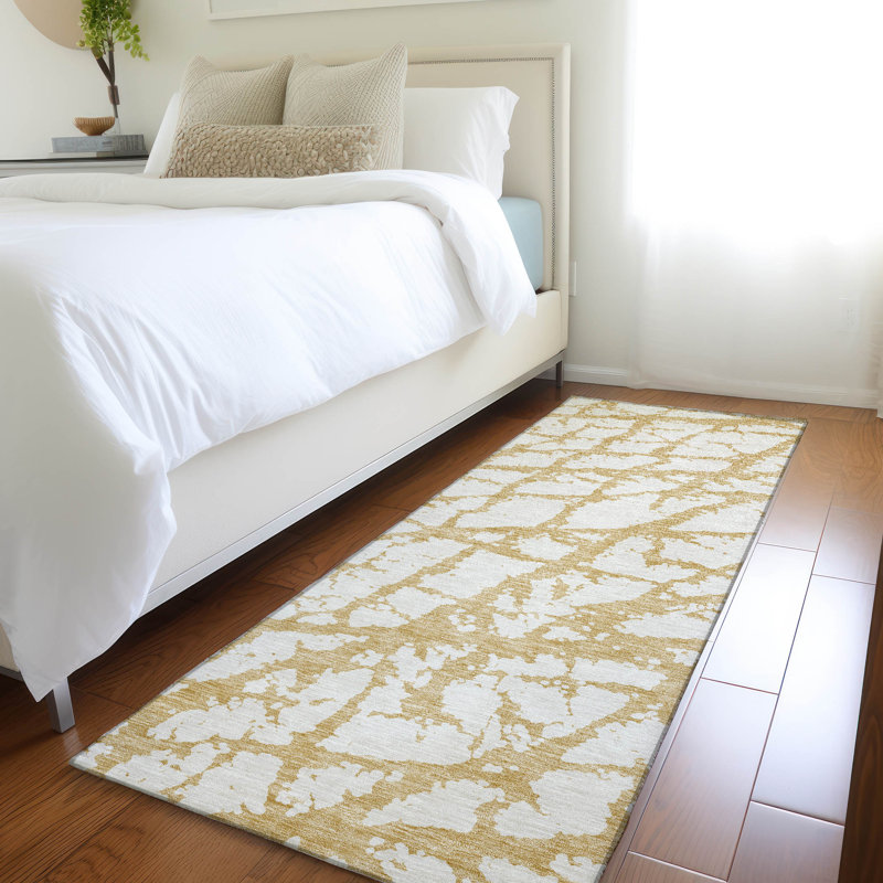 Premium Machine Washable Prisco Gold Rug, Runner 2'3" x 7'6"