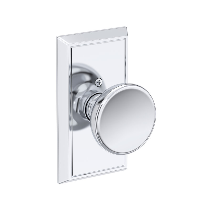 Solvang Passage Knob with Chamfered 5in Rose in Polished Chrome, Polished Chrome