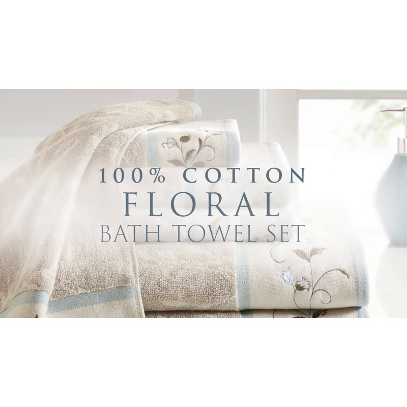 Navy Embroidered Cotton Jacquard 6-Piece Towel Set