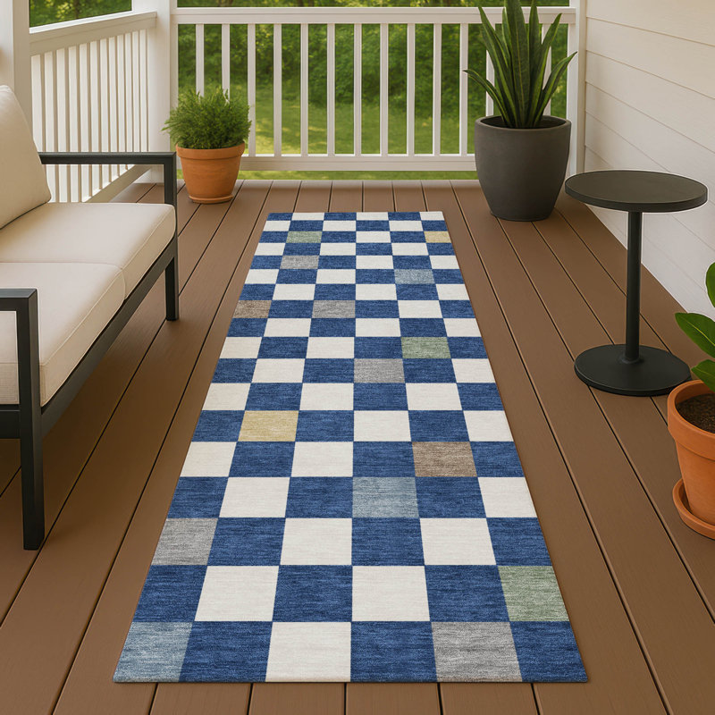 Tapis géométrique intérieur / extérieur lavable à la machine Chantille ACN2656, Tapis de couloir 2 pi 3 po x 7 pi 6 po, Navy