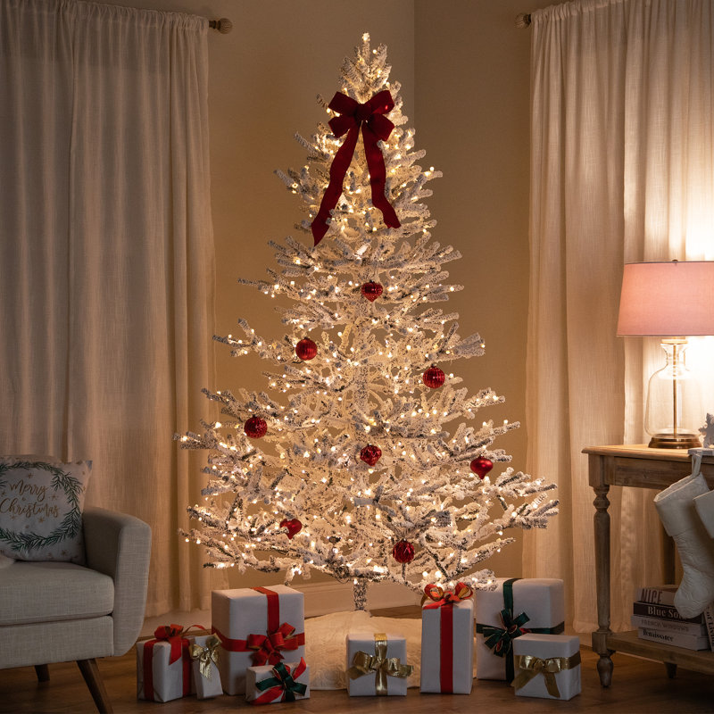 6.5' White Flocked Artificial Christmas Tree with Warm LED Lights