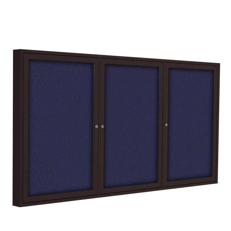Tableaux d’affichage à 3 portes en tissu clos ghent, H 3 pi x l 6 pi, Bleu, Bronze
