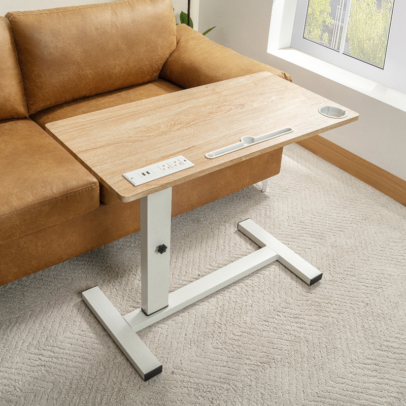 Table de lit réglable avec roulettes, table de chevet roulante, chariot portatif et bureau d'ordinateur portable pour lit, fauteuil inclinable, canapé et fauteuil roulant, roulettes cachées, ports USB et de type C, porte-gobelet