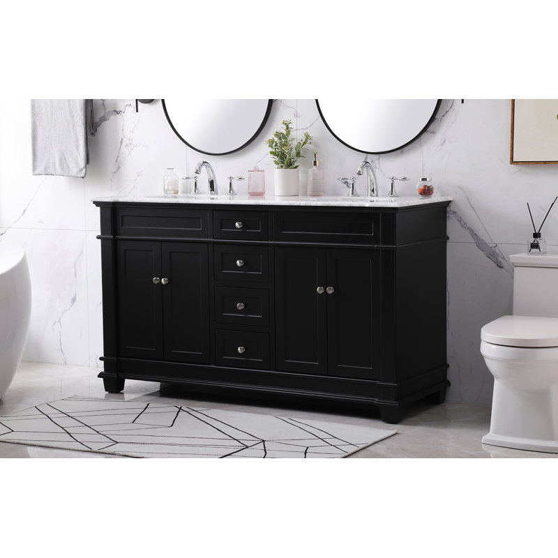 Ensemble de meuble-lavabo double 60 po Lydie, Noir, Cararra blanc