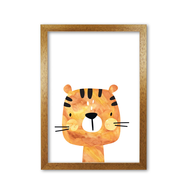 Scandi Tiger - Painting, Honey Oak Frame, 30 cm H x 21 cm W x 5 cm D