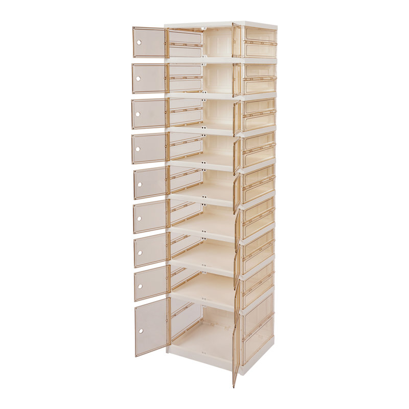 Armoire à chaussures pliante rectangulaire à 9 niveaux avec roulettes, Blanc