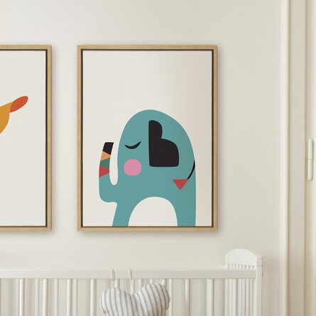 'Mid Century Modern Baby Elephant' by Rachel Lee - Floater Frame Painting Print on Canvas