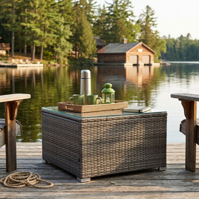 Burnese Square Glass Top Wicker Coffee Table