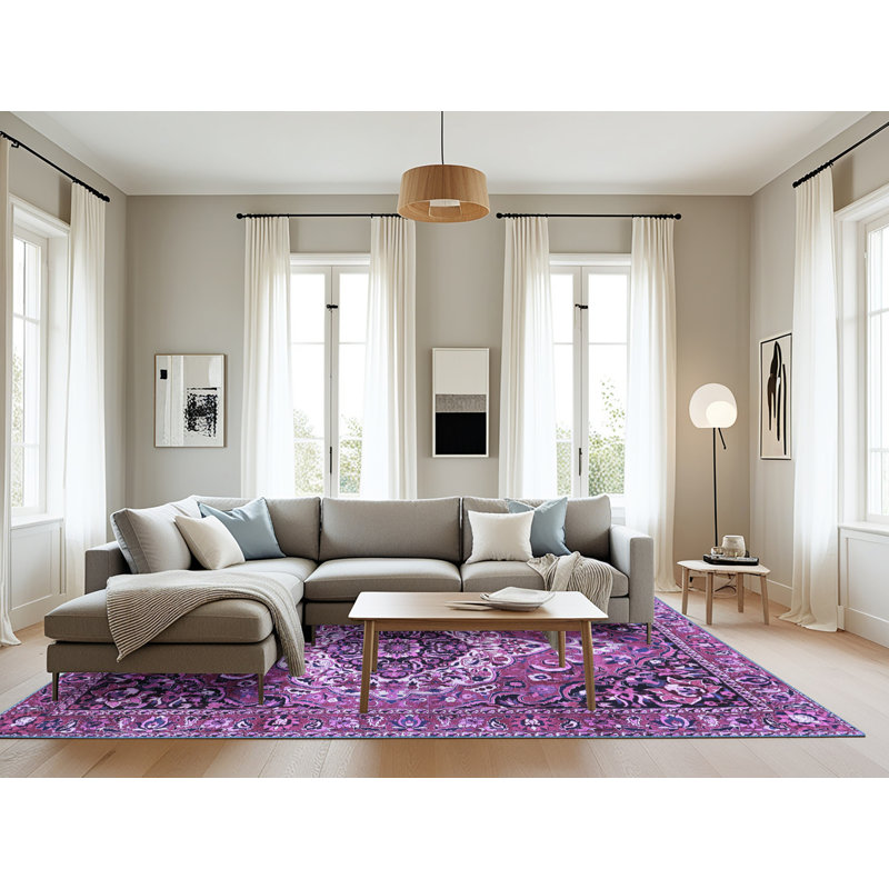 Tapis oriental en laine / polyester tissé à la machine en mauve, Rectangle 8 pi x 10 pi