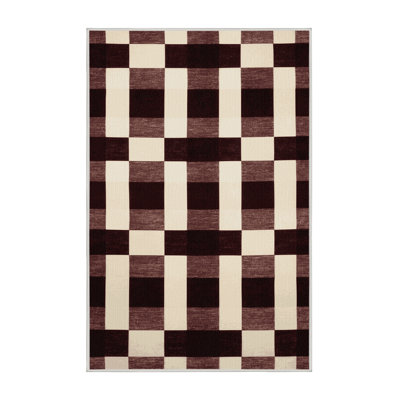 Machine Washable Checkered Beige Area Rug