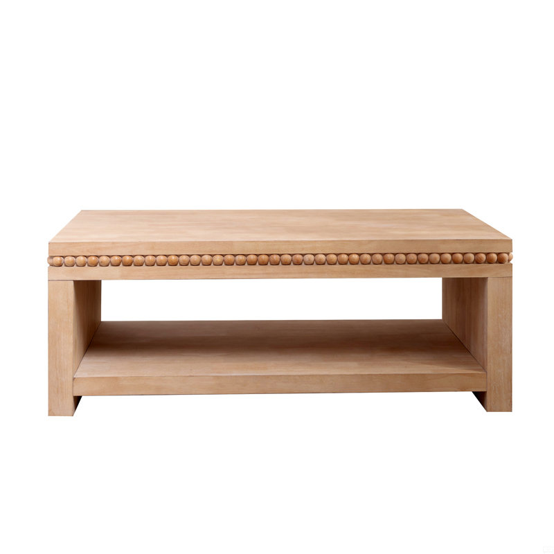 Modern Wood Coffee Table With Beaded Trim, Brown