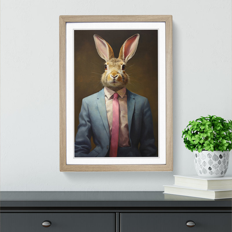 Rabbit in a Suit Painting No.4 - Framed Print, Oak , 64cm H x 46cm W x 2cm D