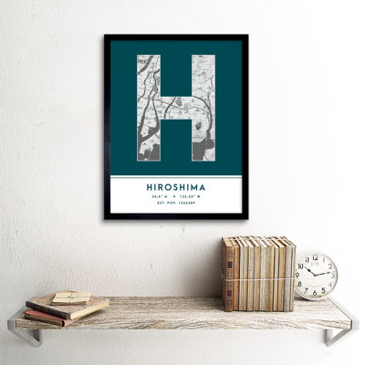 Hiroshima City Map Hiroshima Japan City Map Teal - Single Picture Frame Typography