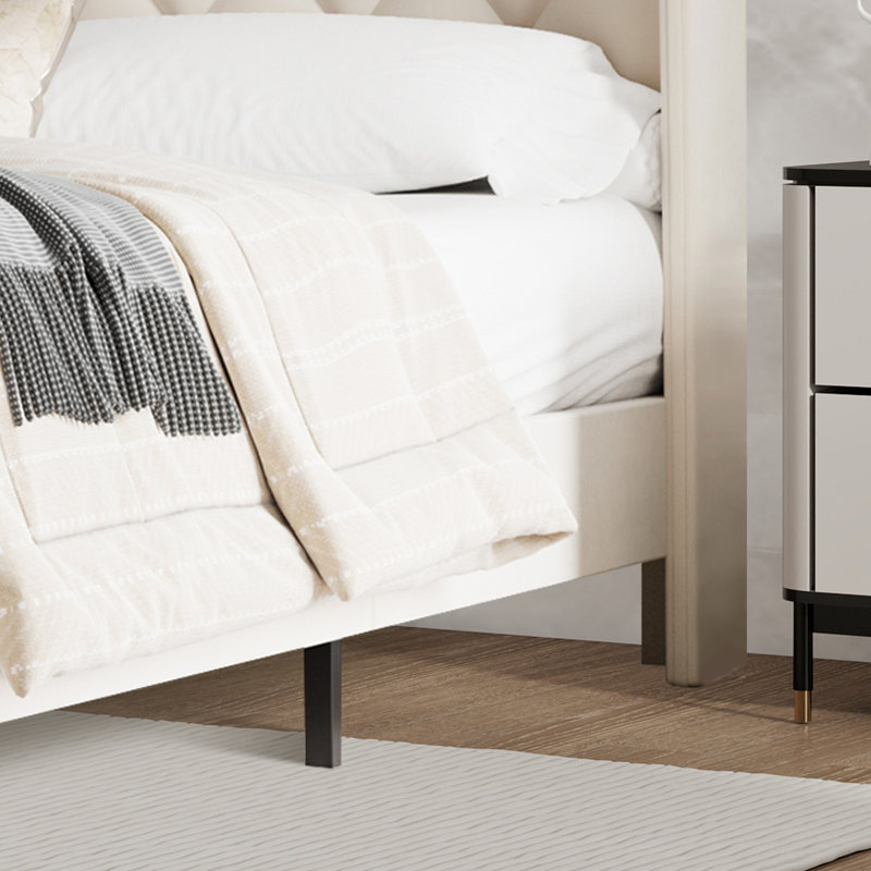 Bed Frame with Storage, 4 Under Bed Drawers and Wingback Headboard, Type-c and USB Ports, Diamond Tufted Upholstered Platform, No Box Spring Required