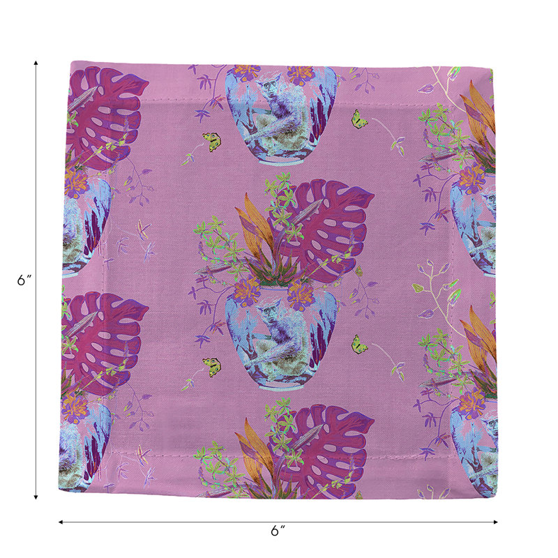 Monkey Small Jungle Cotton Sateen Cocktail Napkins, Sacha