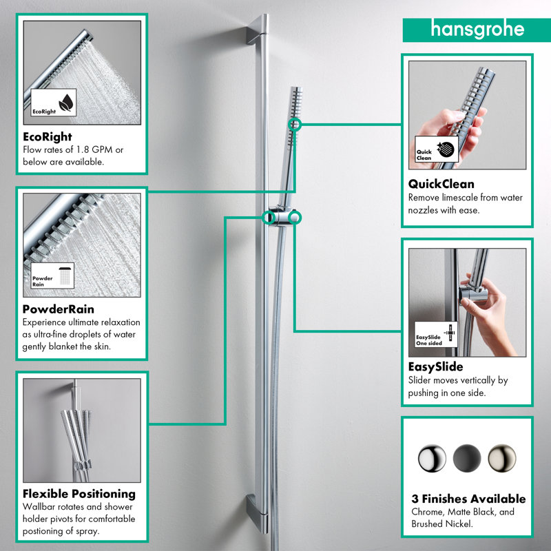 hansgrohe Pulsify S Wallbar Set 100 3-Jet 24", Brushed Nickel, 1.75 GPM