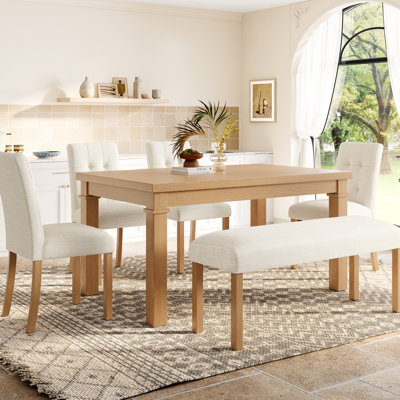 6 Modern Dining With Rectangular Table, Upholstered Chairs & Bench, And Space - Saving For Compact Areas Small Rooms