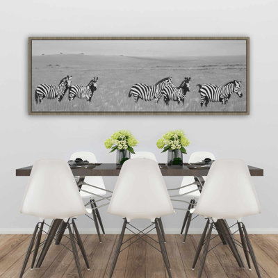 Zèbres dans la savane - Toile avec cadre gris | Décoration intérieure