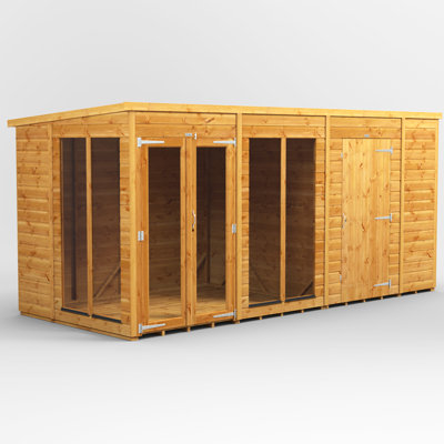 Powersheds 14 x 6ft Timber Tongue & Groove Pent Summerhouse Combi (includes 6ft Side Store)