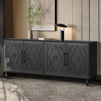 Large Storage Cabinet In Black With Fascinating Flower Door And Metal Handle Charming