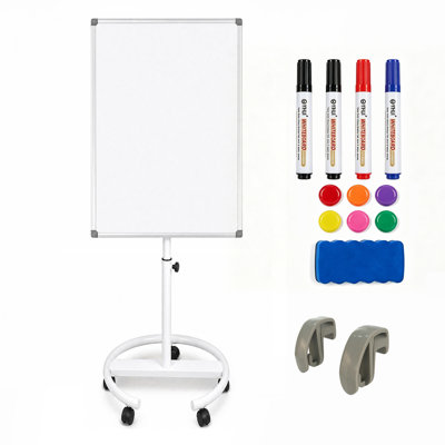 Tableau blanc roulant 36 po x 24 po avec support réglable, crochets rotatifs, base ronde et ensemble de gomme pour salle de classe et réunions