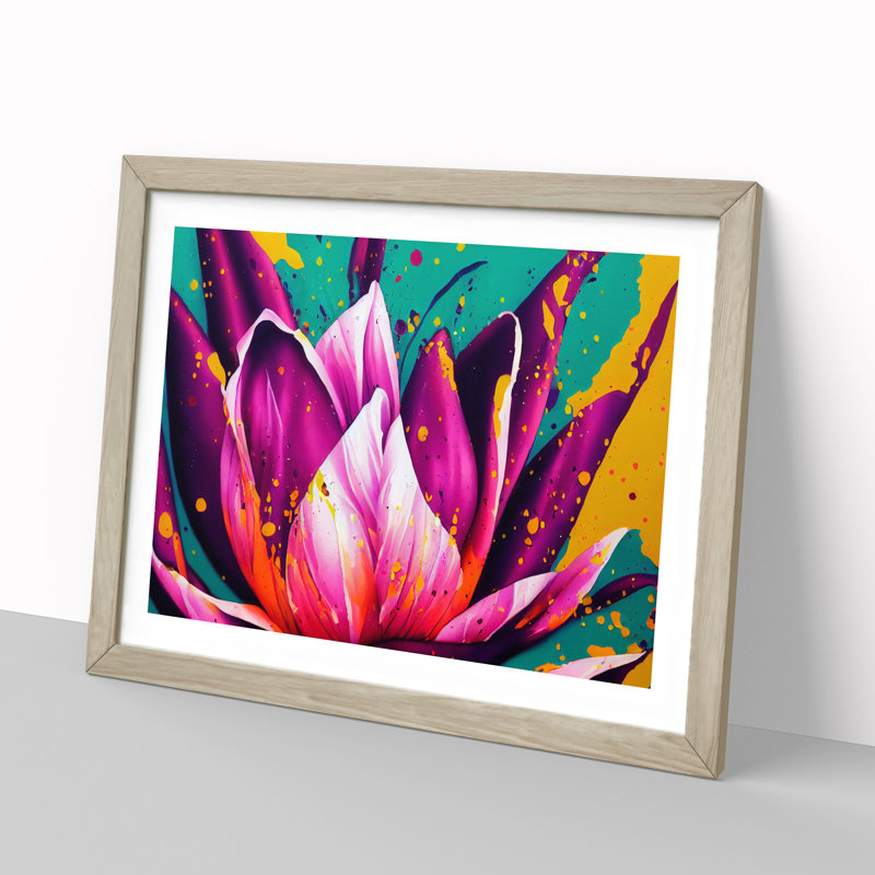 XH1022-9239X Tulip Flower Splash Vol.2 Abstract 1 Piece Single Picture Frame Wall Art, 25cm H x 34cm W x 2cm D, Oak Framed