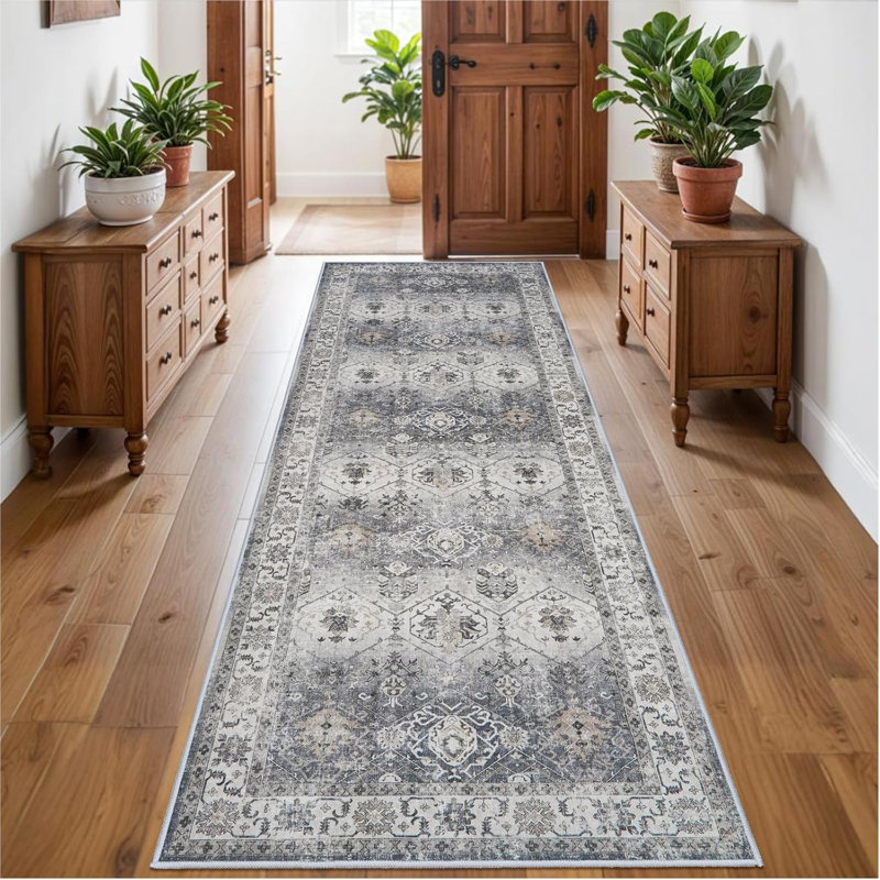 Washable Rug - Hallway Rug Kitchen Rugs and Mats Non Skid Washable Waterproof Carpet for Living Room Bedroom Bathroom (Grey)