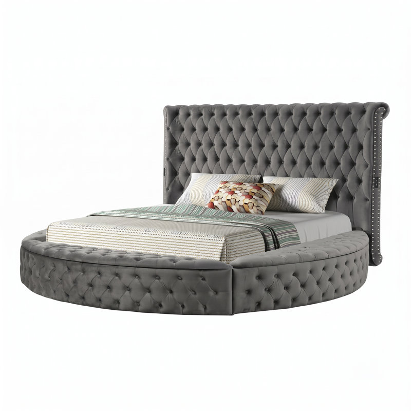 Joccoaa Queen, 3 pièces, gris, Gris, Grand lit, 3 pièces: lit, 2 tables de chevet