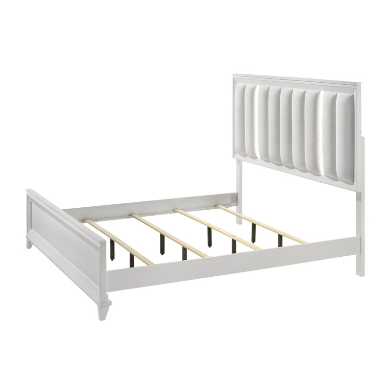 Cressida White King Upholstered LED Panel Bed