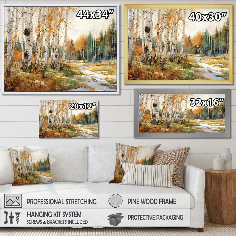 Bouleau saisonnier en bois de bouleau I sur toile, Toile tendue, H 16 po x l 32 po x P 1 po